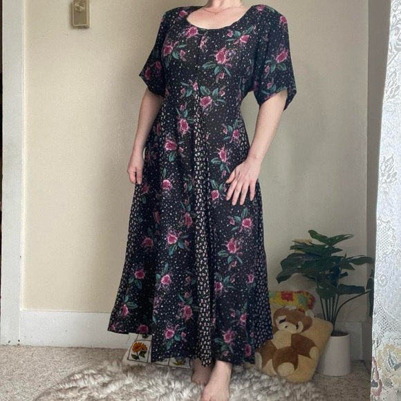 Vintage 90s flowy floral whimsigoth black maxi dress - Picture 5 of 7